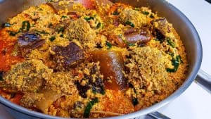 Egusi Soup in a pot.