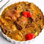 White dish of Ogbono Soup.