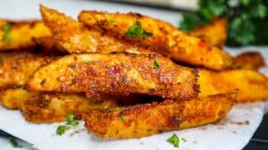 Plate of Crispy Baked Potato Wedges.