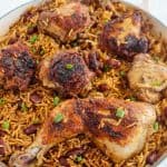 Jamaican Jerk Chicken on a bed of rice and peas.