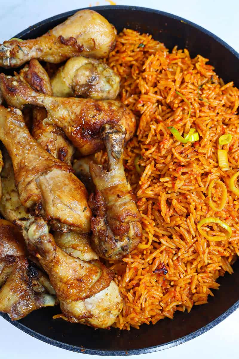 Chicken and Nigerian Jollof Rice.