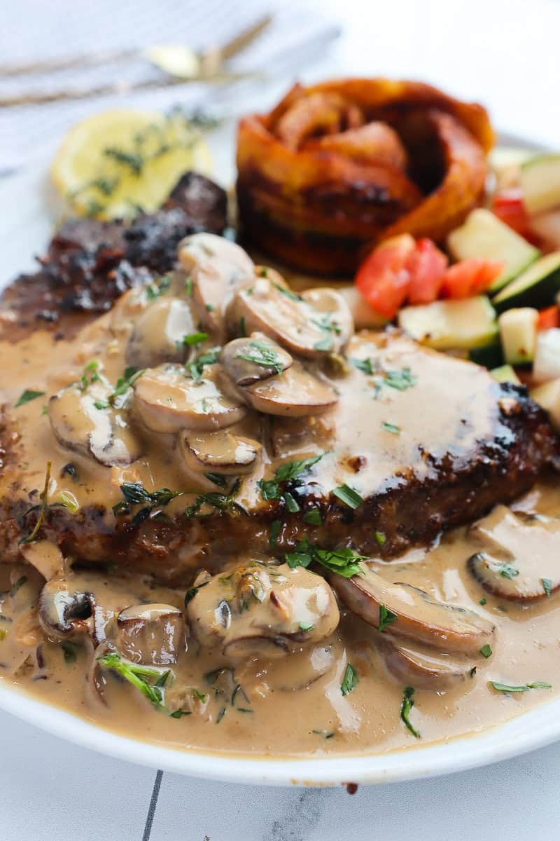 Creamy Mushroom Sauce over a steak.