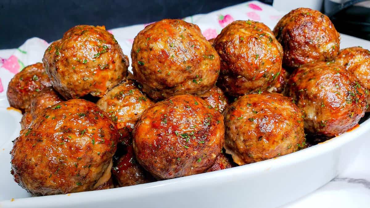 meatballs in a white bowl