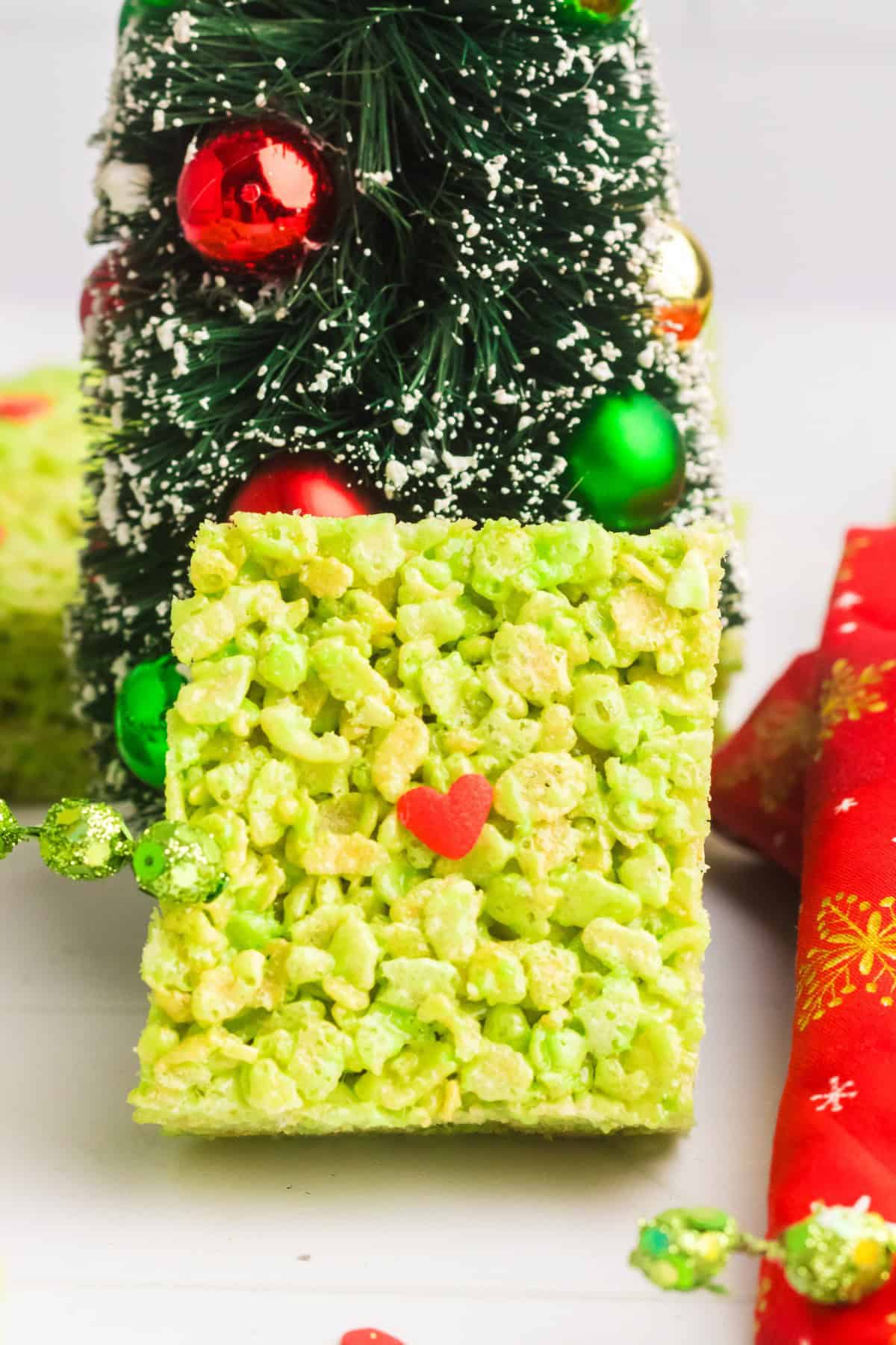 grinch Krispies on a white surface