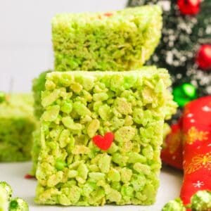 grinch Krispies on a white surface