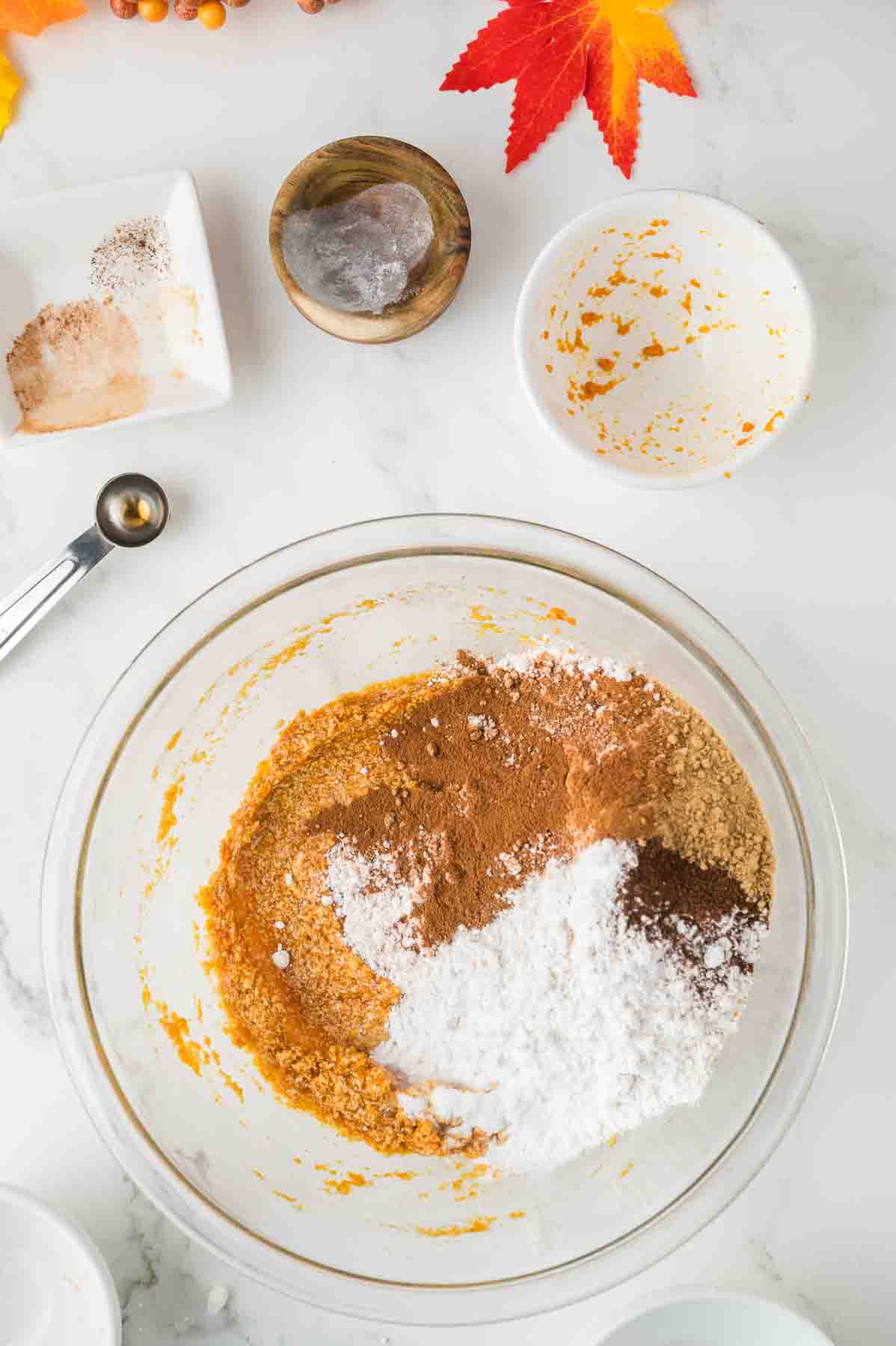 dry ingredients added to the pumpkin butter mixture. 