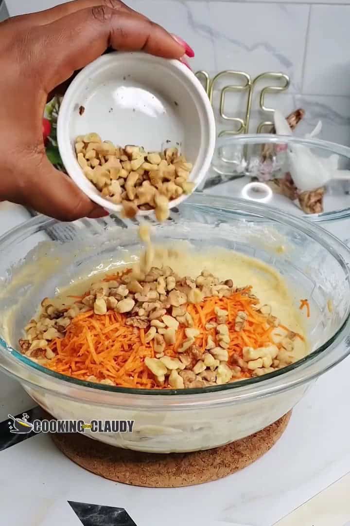 carrot and walnut added in to the carrot cake batter