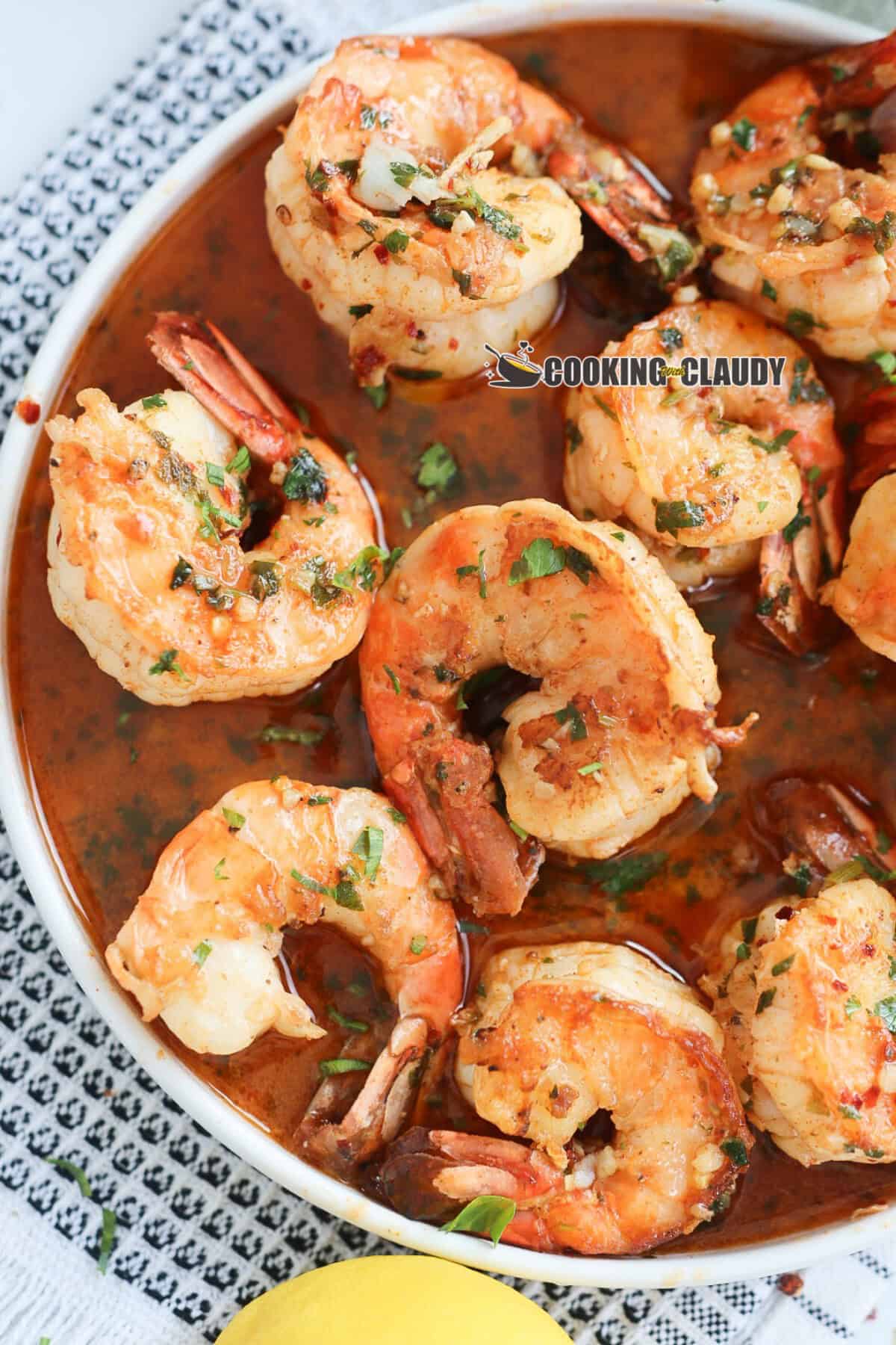 shrimp scampi in a white plate