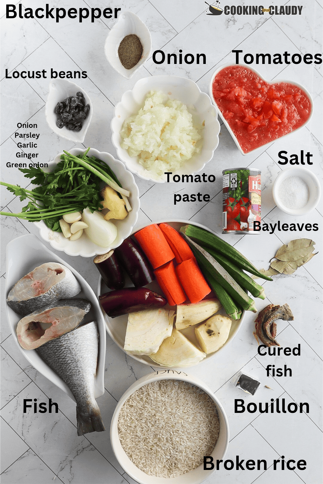 ingredients for the Thieboudienne recipe. 