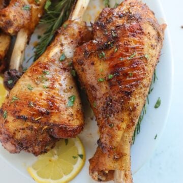 baked turkey in a white baking dish