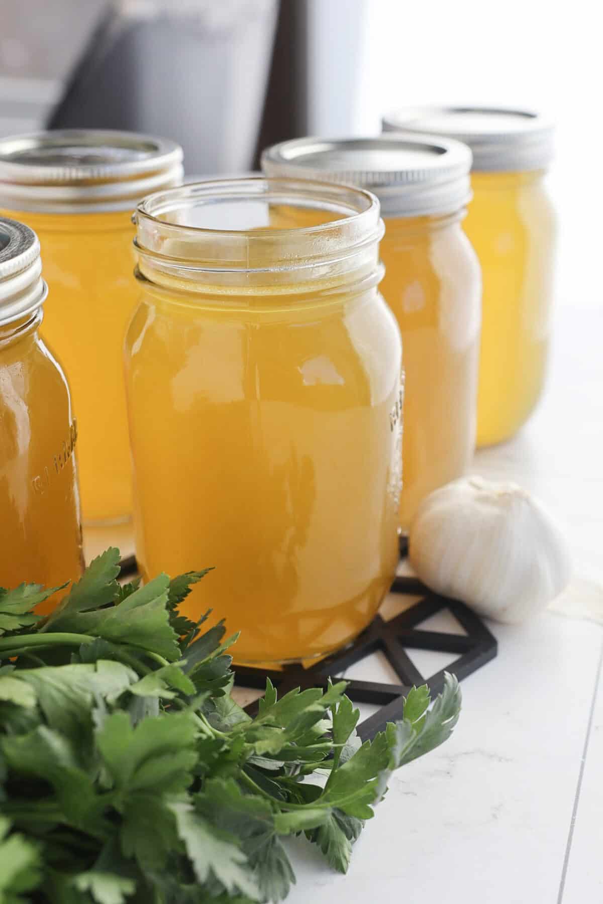 chicken broth in a mason jar