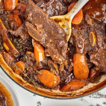 braised flanken beef short ribs in a pot