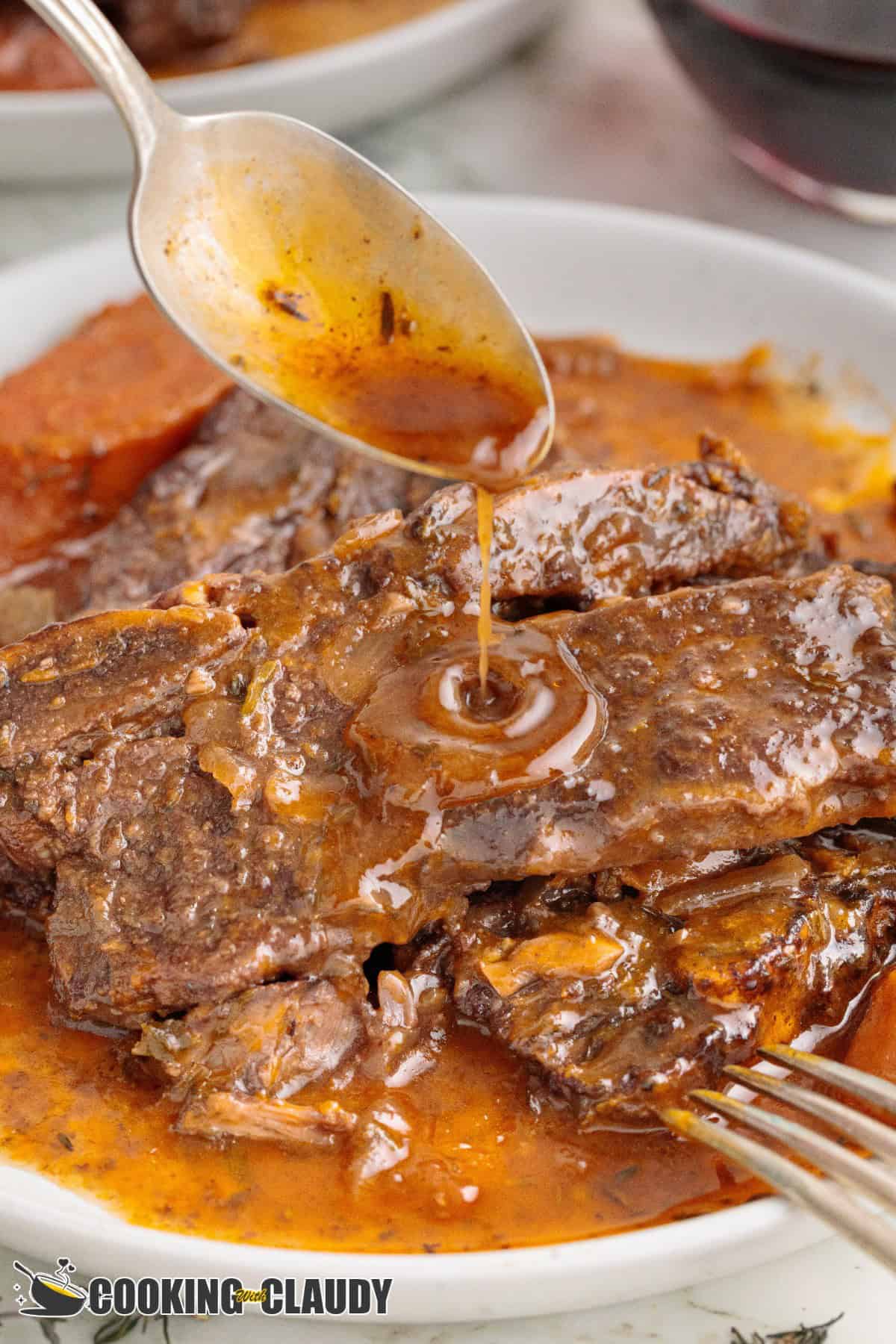 braised flanken short ribs in a plate