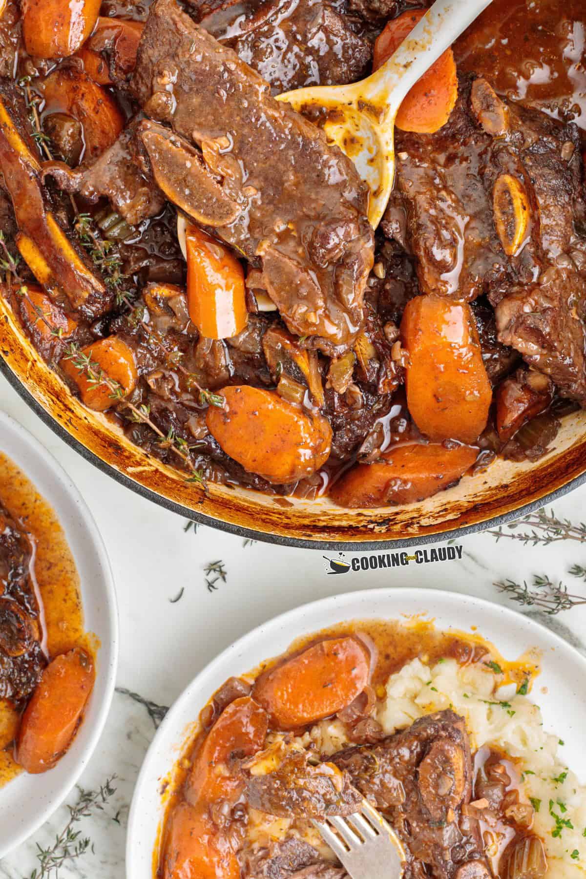 braised flanken beef short ribs in a pot