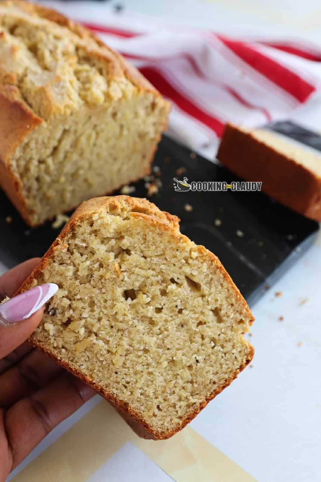 plantain cake on a black platter