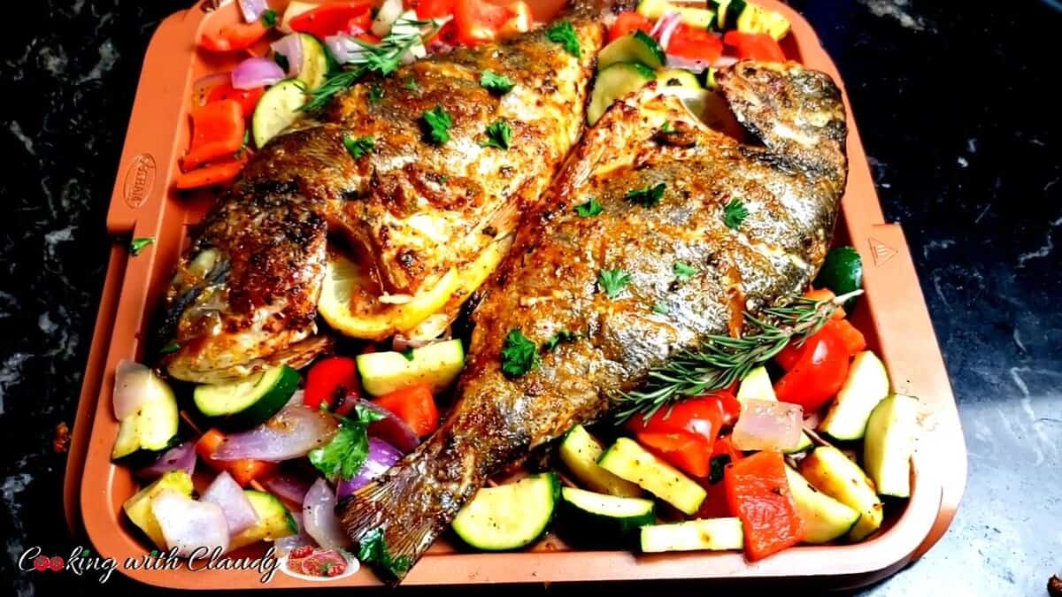 roasted fish on a rack