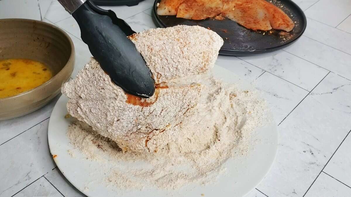 coated fish with flour mix