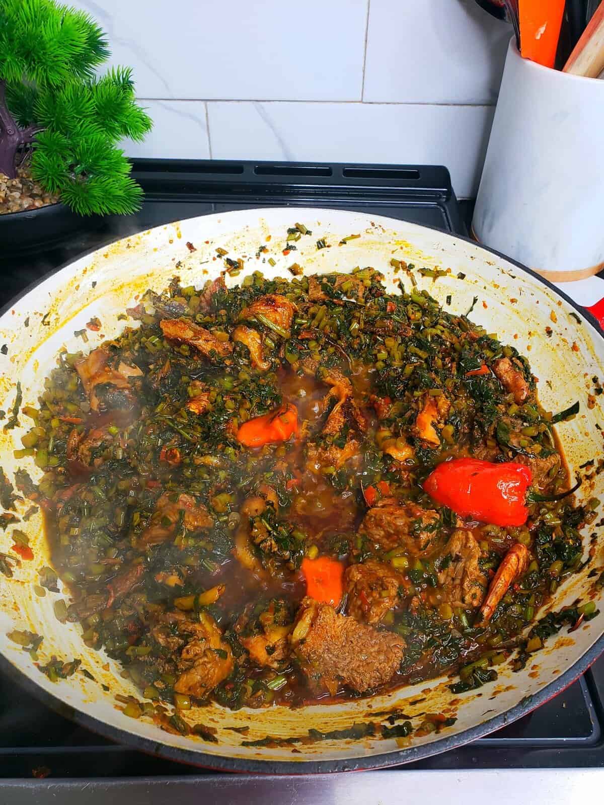 potato leaves in a pot