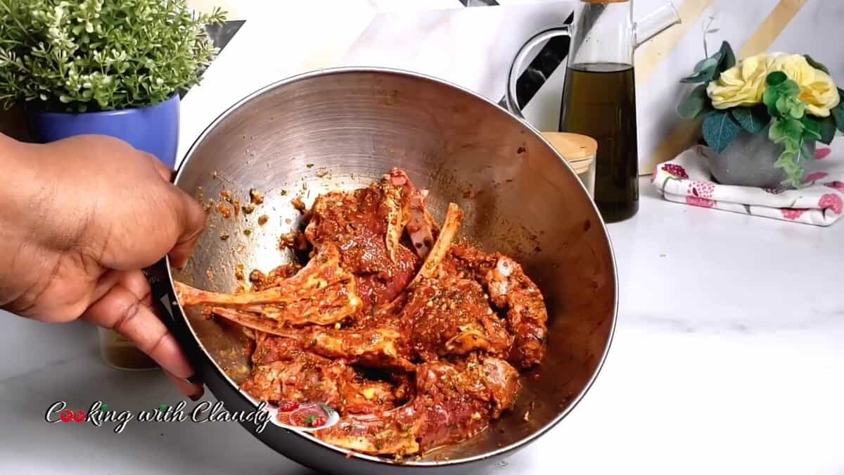 marinated lamb chops in a bowl