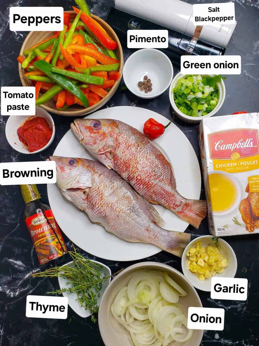 ingredients for Jamaican brown stew fish