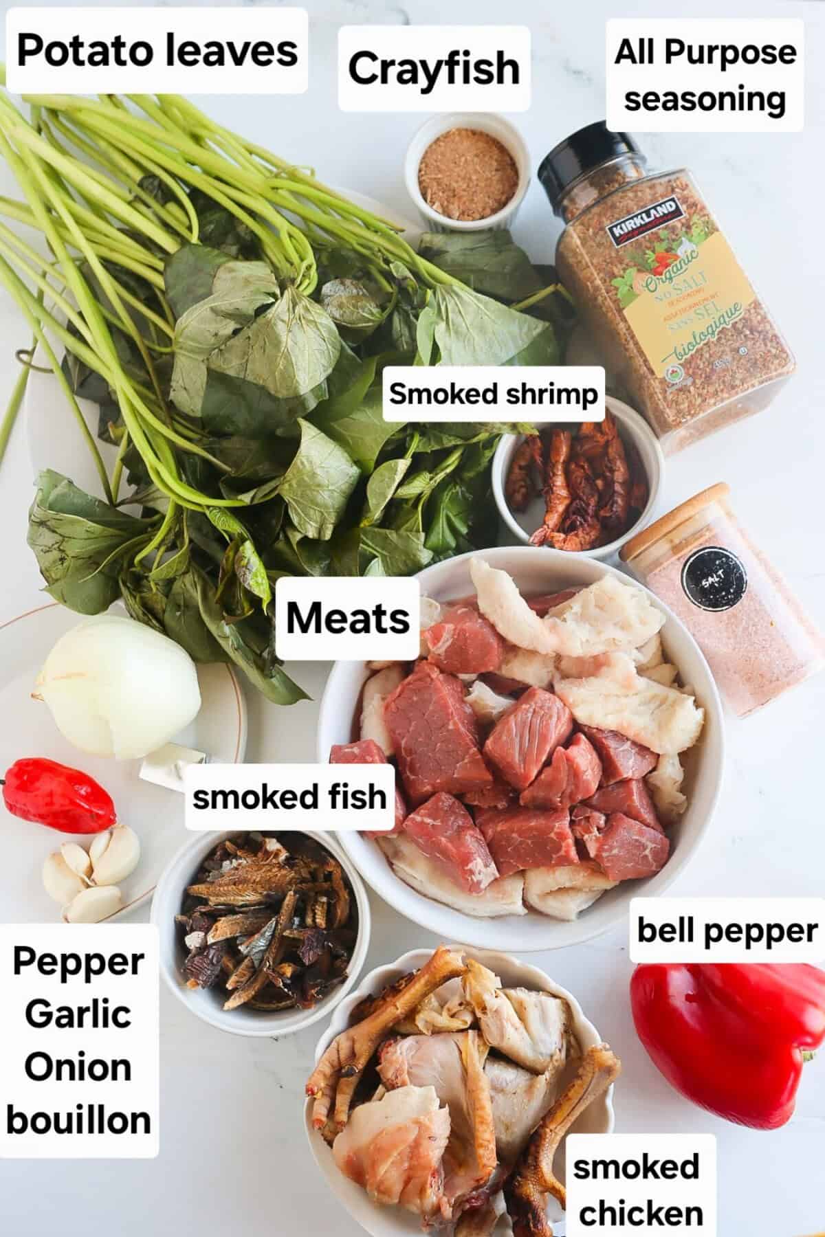 ingredients for potato leaves stew