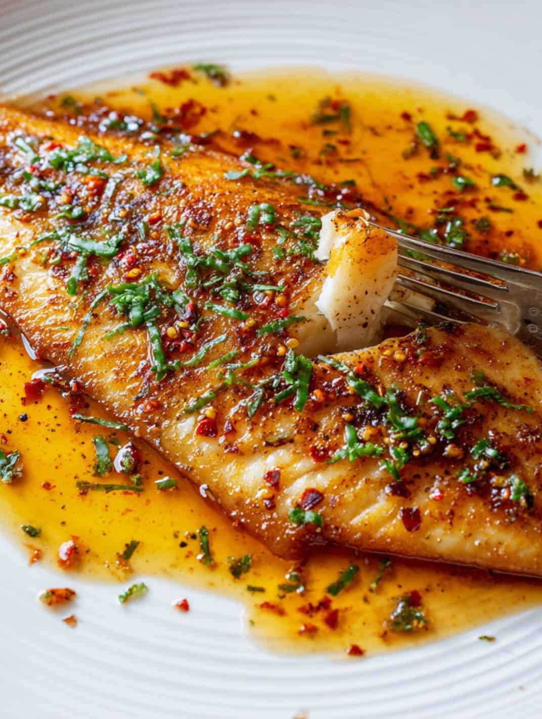 flaky baked basa fillets in a plate