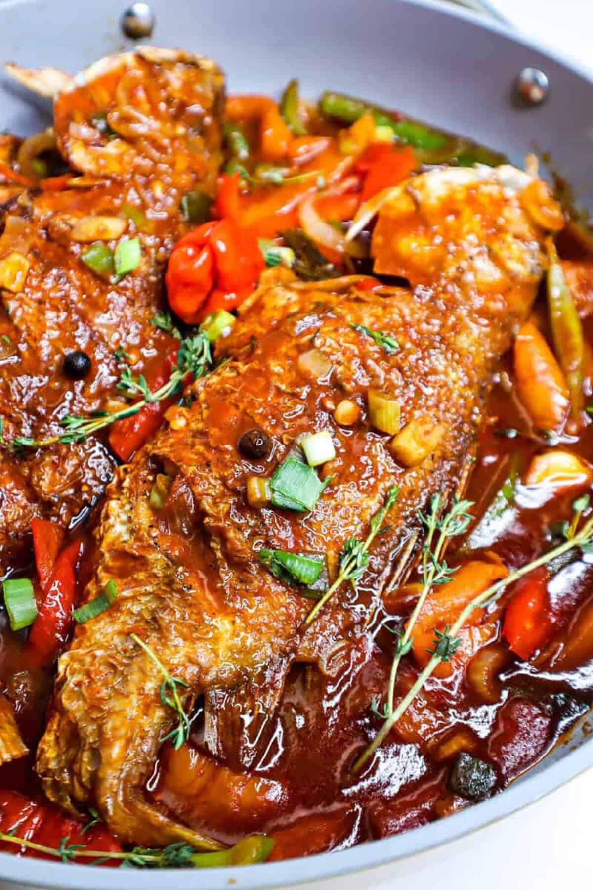 Pan of Jamaican Brown Stew Fish.