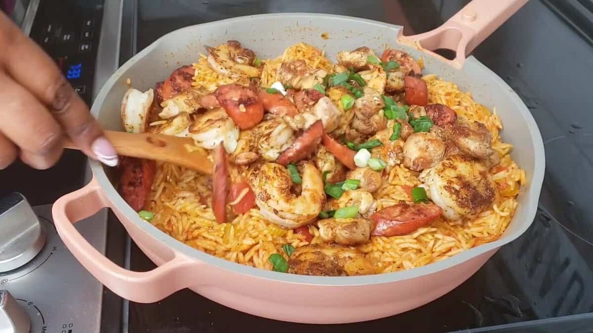 jambalaya with shrimp, chicken and sausage