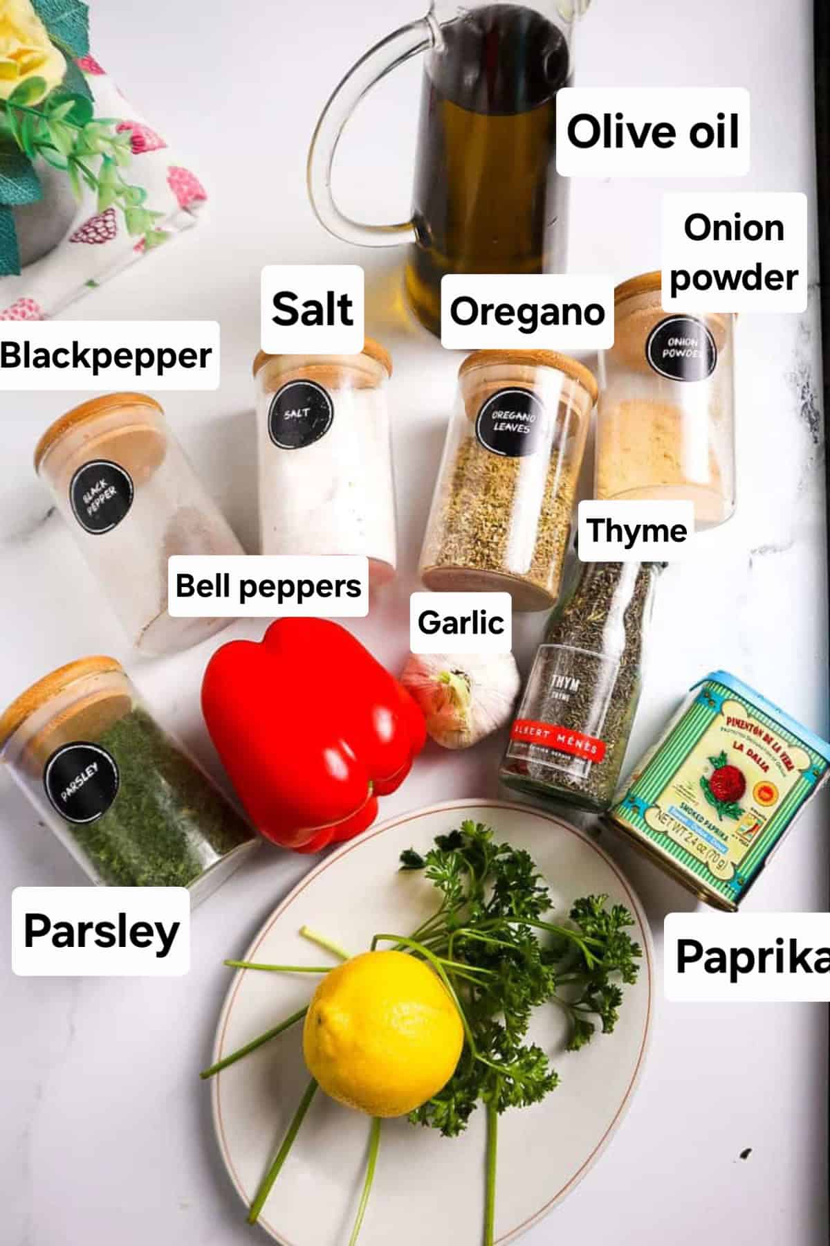 Baked Lamb Chop ingredients including smoked paprika, thyme, and oregano.