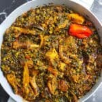 sweet potato leaves stew in a pot