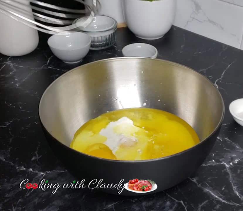 wet ingredients in one bowl for lemon loaf cake