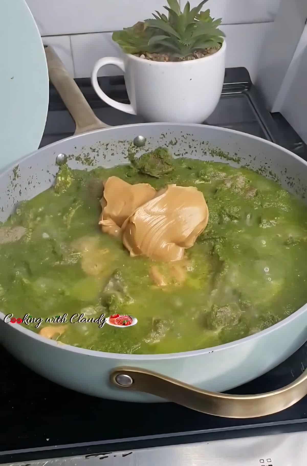 cassava leaf stew in a pot