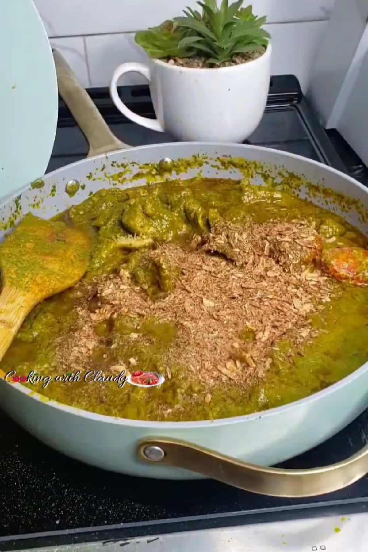 cassava leaf stew in a pot