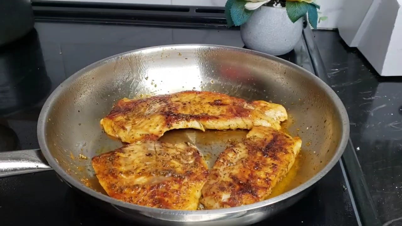 pan seared red snapper in a pan