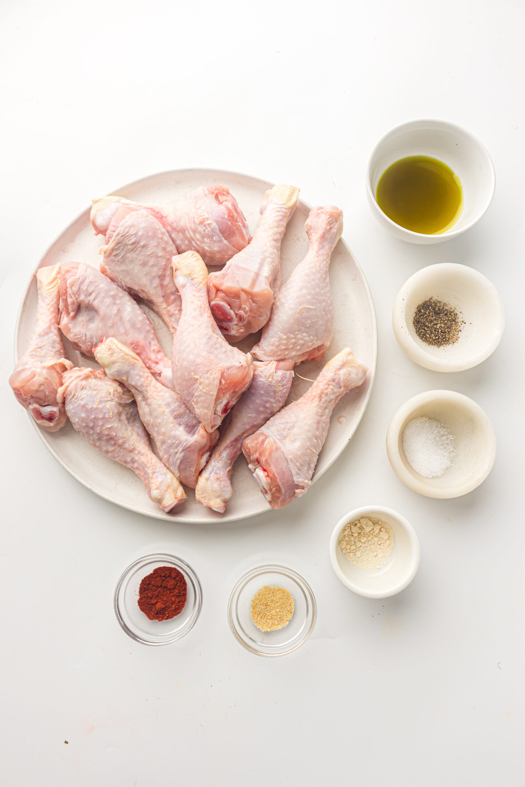 line up of ingredients on a white table