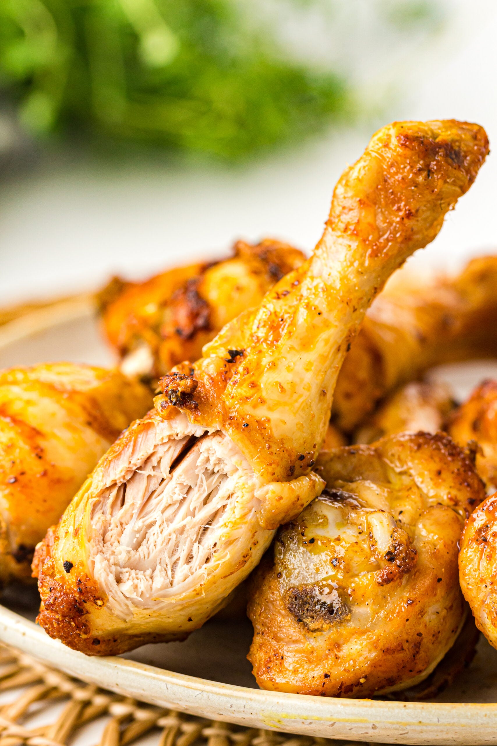 air fryer chicken drumsticks on a plate