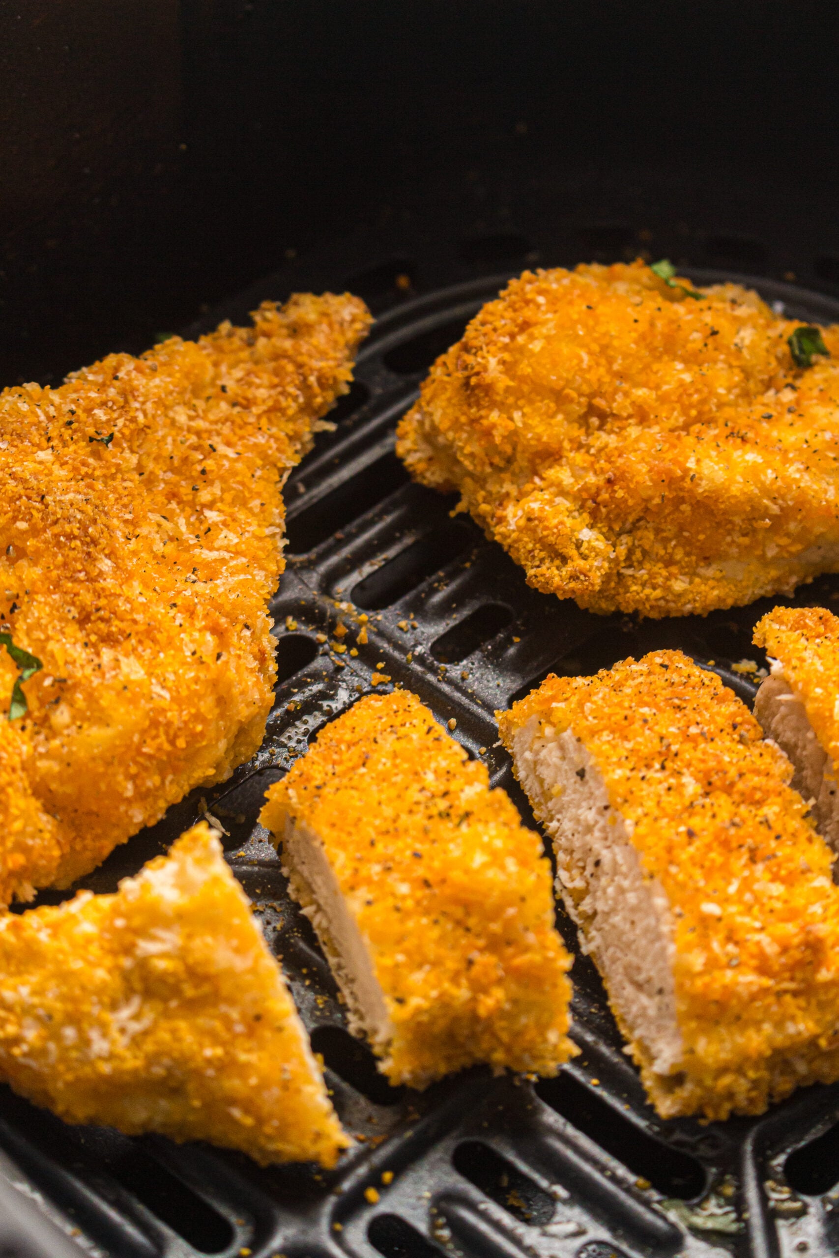 Easy and crispy air fryer chicken cutlet on a pan