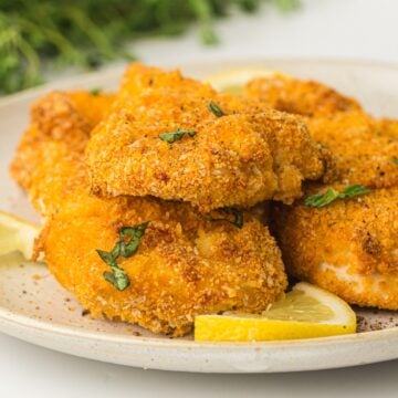 Easy and crispy air fryer chicken cutlet on a pan