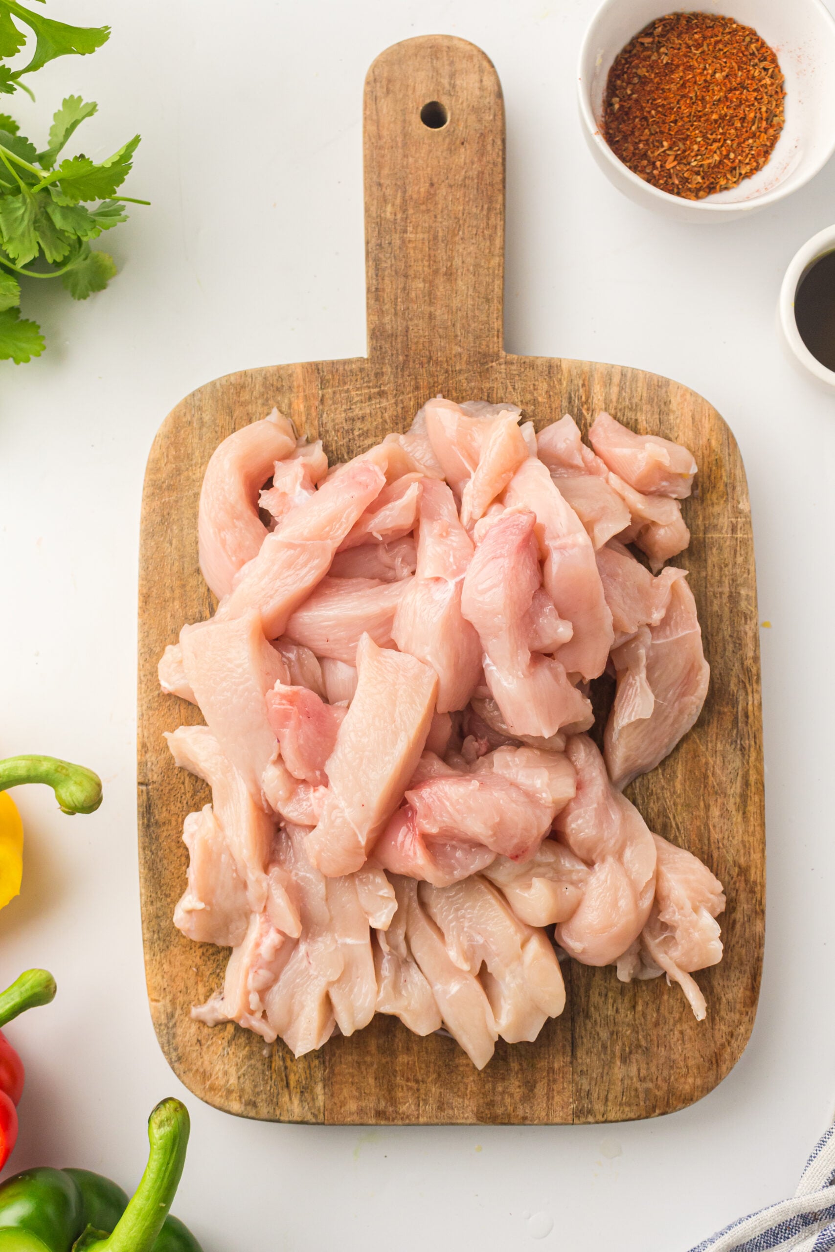 chicken stripes in a board for fajita